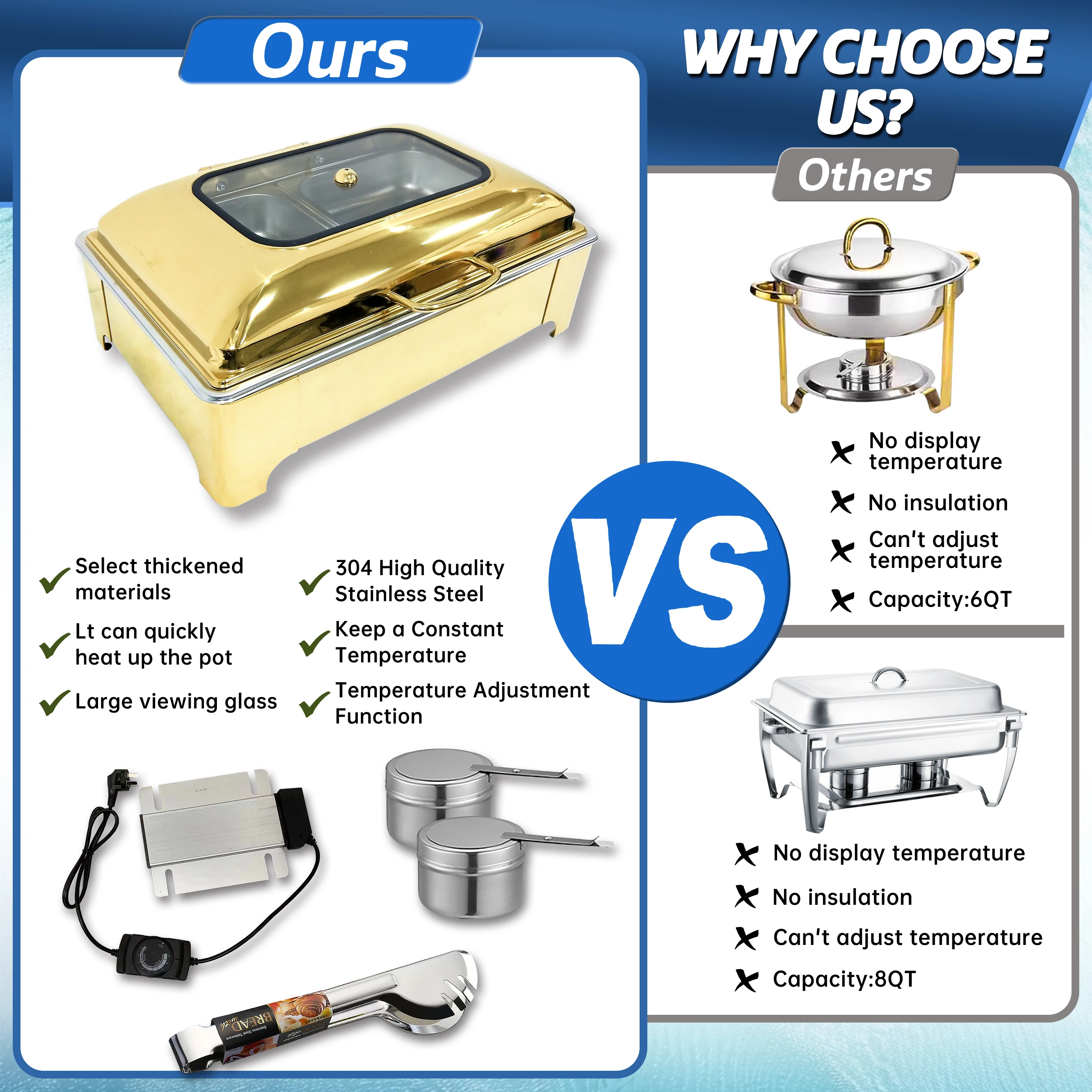 YITIAN Party Wedding Restaurant Hotel Buffet With Luxurious Gold Stainless Steel Arc Cover Stove Heating Device