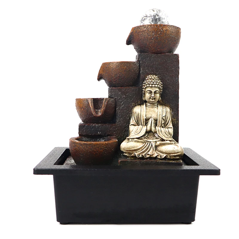 Wholesale Home Office Feng Shui Water Feature Tabletop Waterfall Fountain Resin Buddha Water Fountain With Crystal Ball