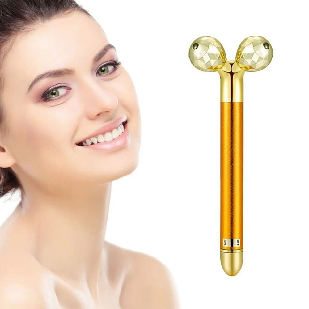  ONULISS 24K золотой ручной Электрический микротоковый вибратор 3D ролик для лица