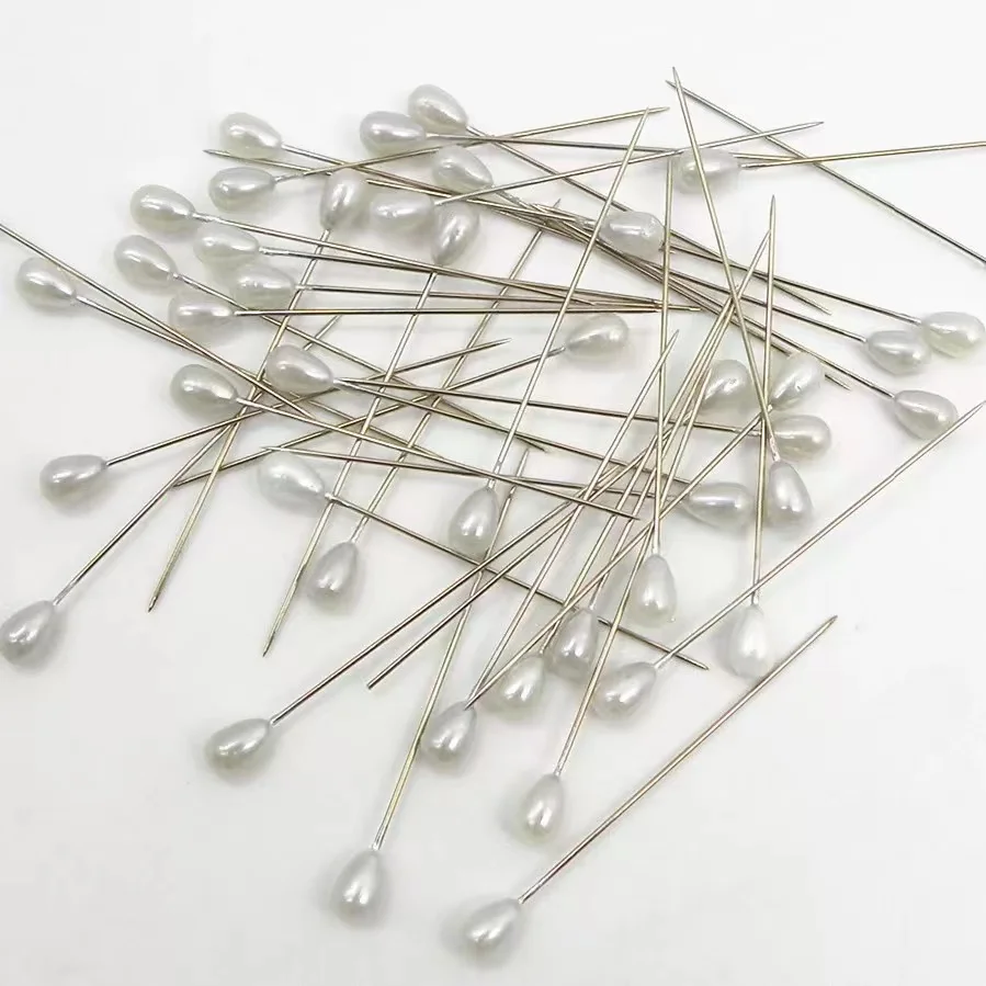 Factory direct sale pearlescent color white drop-shaped pin wedding flower decoration fixed pear-shaped pearl pin