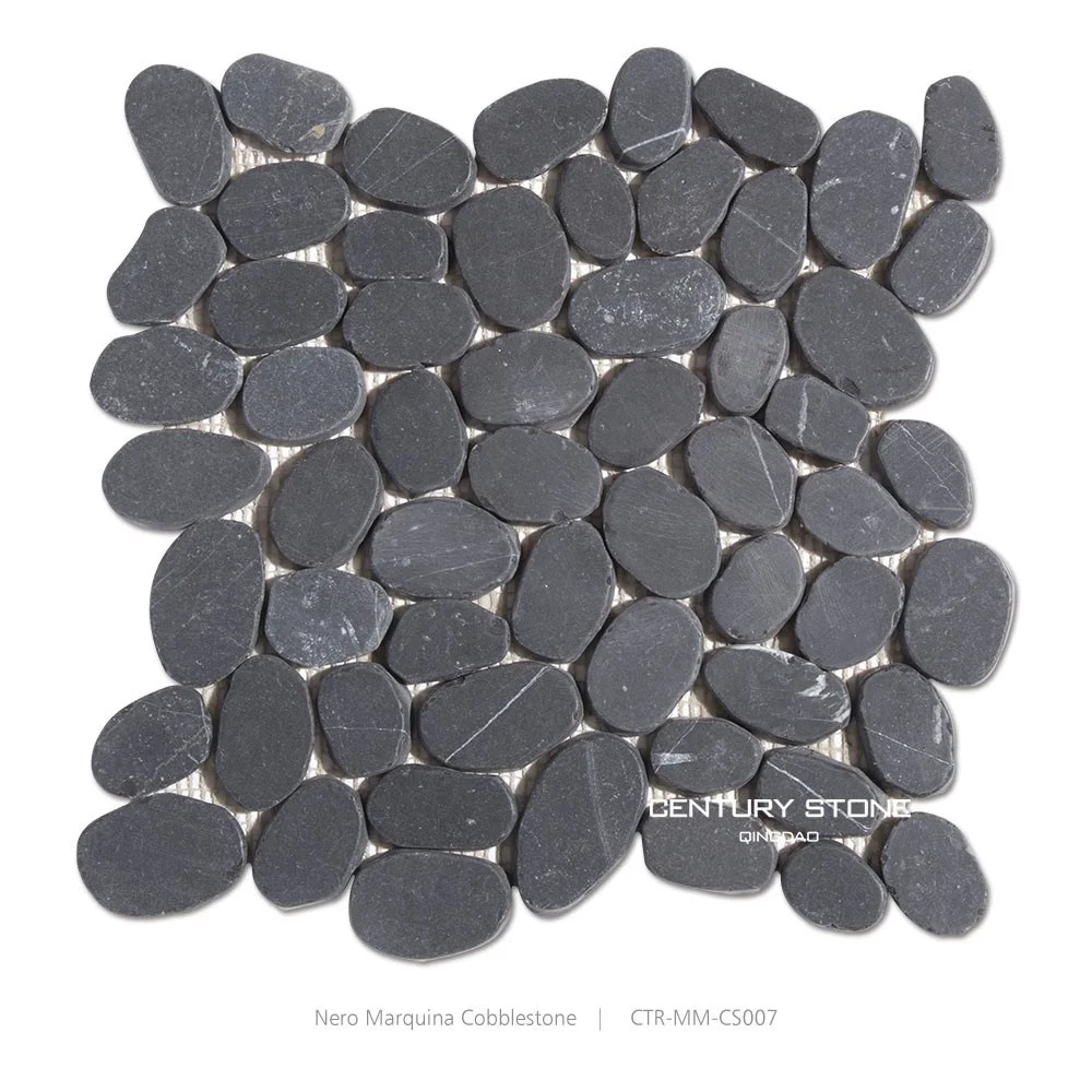 black gray pebble round wash pebble stone carpet mosaic floor tile