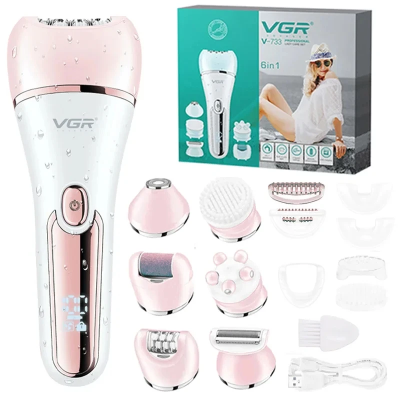 VGR 6 in 1 Epilator Women Electric Shaver Grooming Kit Callus Removal For Face Body  Lady Trimmer Hair Removal Bikini
