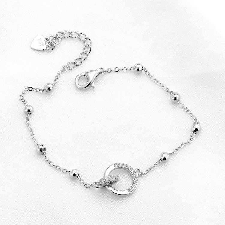 Double Circle Cross Bracelet Beads Chain 5A Zirconia  Adjustable Link Two Interlocking Infinity Anklet For Women