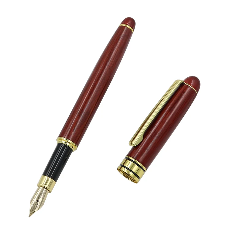 Luxury wooden fountain pen high quality natural Bamboo rose wood  gold trim fountain gift pen