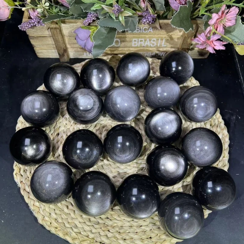 Wholesale Natural Crystal Polished Ball Silver Obsidian Spheres For Home Decoration Healing