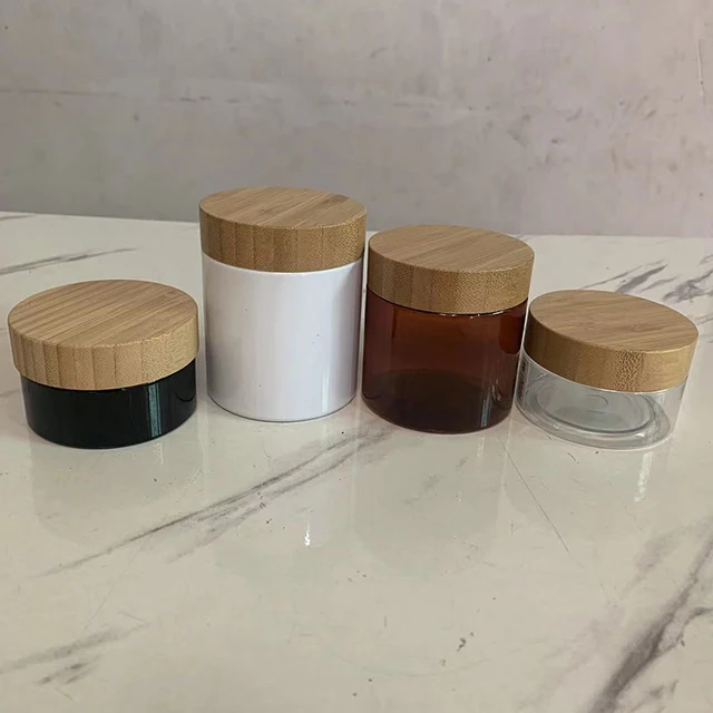 Hengjian 50g 100g 200g 250g 300g 500g Bamboo Products Scrub Container Plastic Body Butter Cosmetic Cream Jar with Bamboo Lid