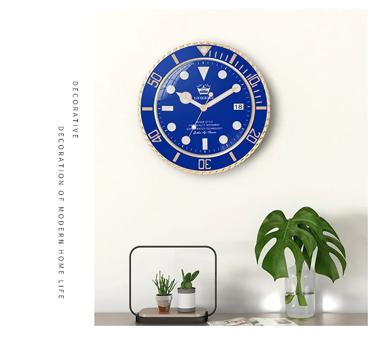 Hot sale ODM/OEM 14inch top grade wholesale wall watch clock luminous luxury roles wall clock with date display
