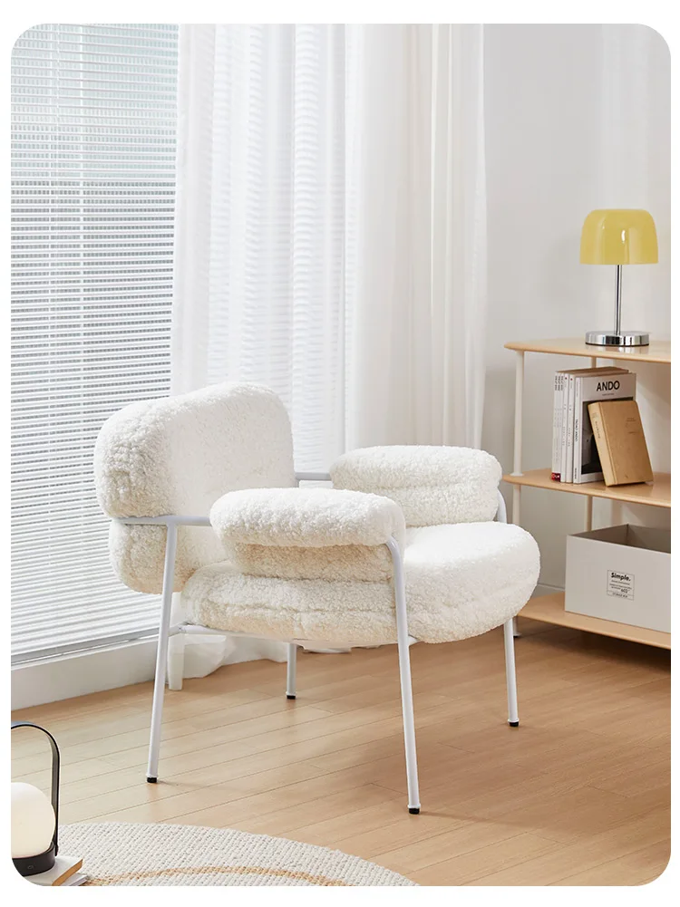 Nordic lounge leisure chair upholstery soft luxury artificial lamb wool metal leg single sofa for living bed room