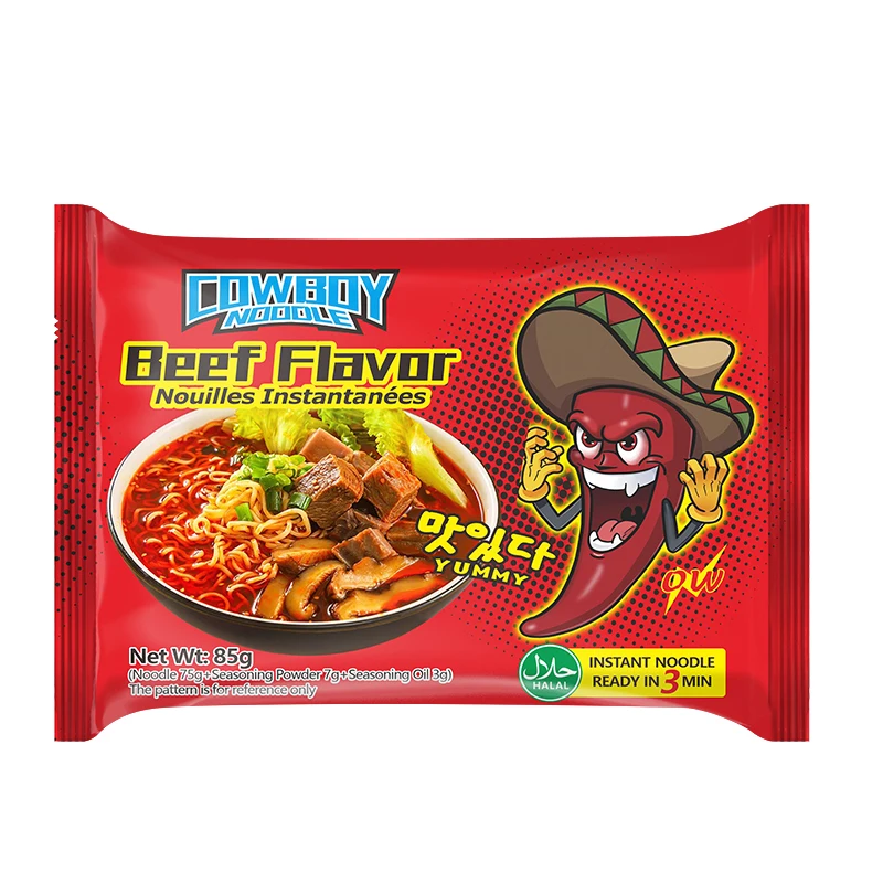 Asian Quick Precooked Customized Beef Flavour Bag Packet Ramen Soup Instant Noodle