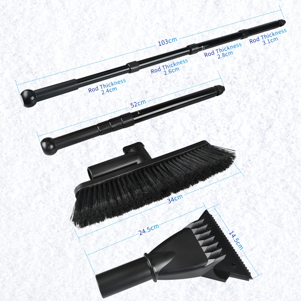 Extendable 3 in 1 Snow Removal Kit with Shovel Ice Scraper Brush and Squeegee for Cars