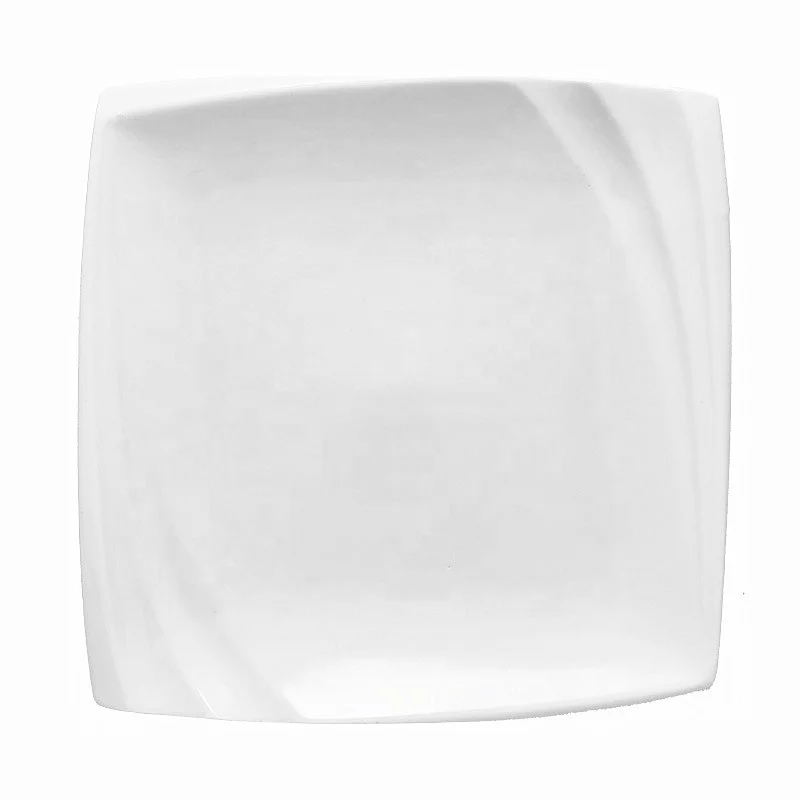 Wholesale square shape embossed porcelain dinnerware set plate dishes white weddings charger plate dinner plate set