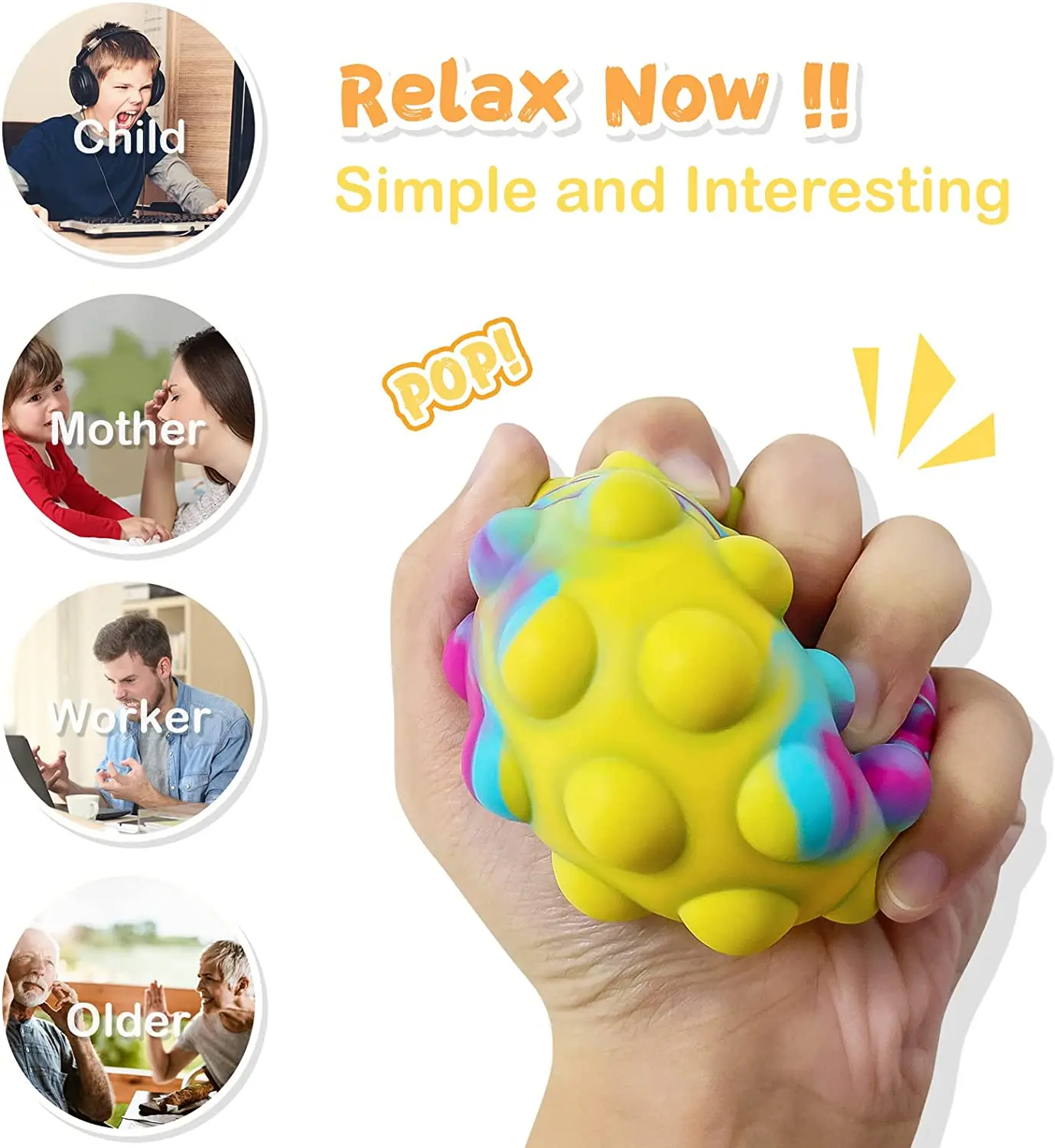 New Design Wholesale Anti-anxiety Squeeze Ball 3D Silicone Push Bubble Toy Pop Sensory Stress Fidget Stress Ball Toy