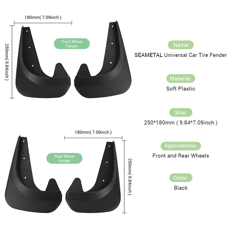 4pcs Fender Car Mud Flaps Splash Guard Fenders for Front or Rear Tires