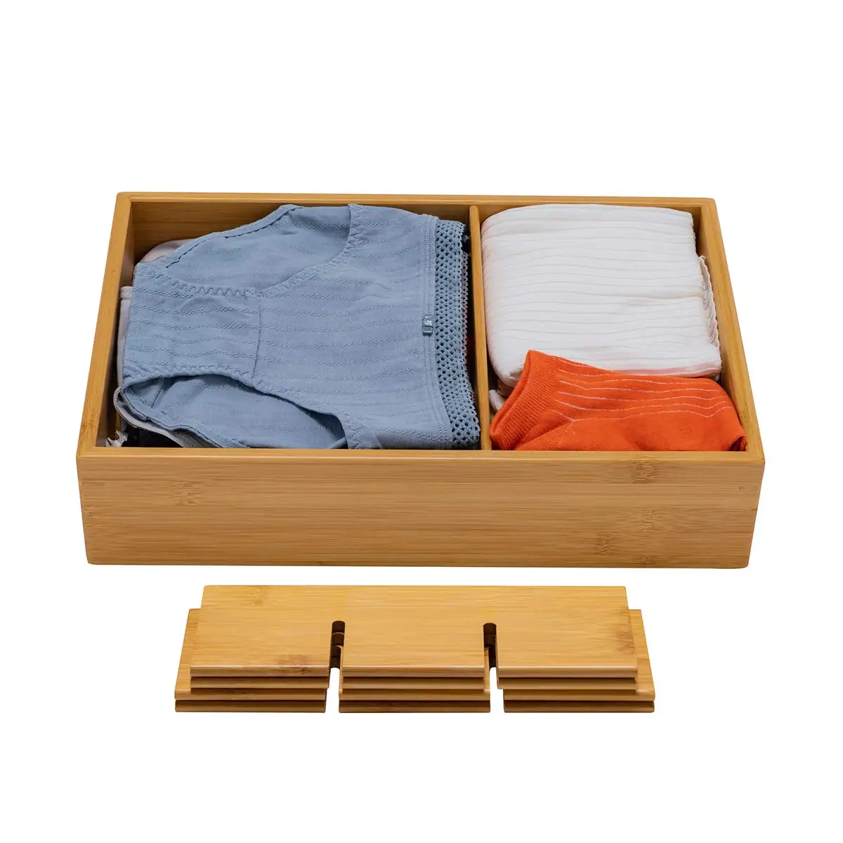 Bamboo 10 Compartment Belt Organizer Drawer Small Clothes Organizer Multifunctional Wooden Storage Organizer with Dividers