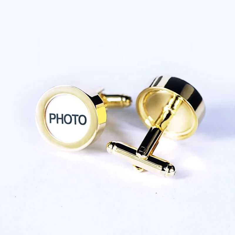 Wholesale High Quality Photo Cufflink Clip Set Gold Plated Custom Logo Man Button Photo Holder Display Cufflink for French Shirt