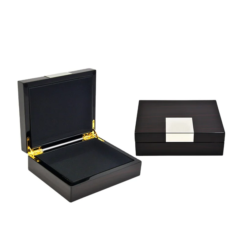 Package Box with Metal Plate Wholesale OEM Rectangular Ebony Wood WLJ-0316 Vintage Wood Box MDF 15-20 Days OEM Brand Velvet