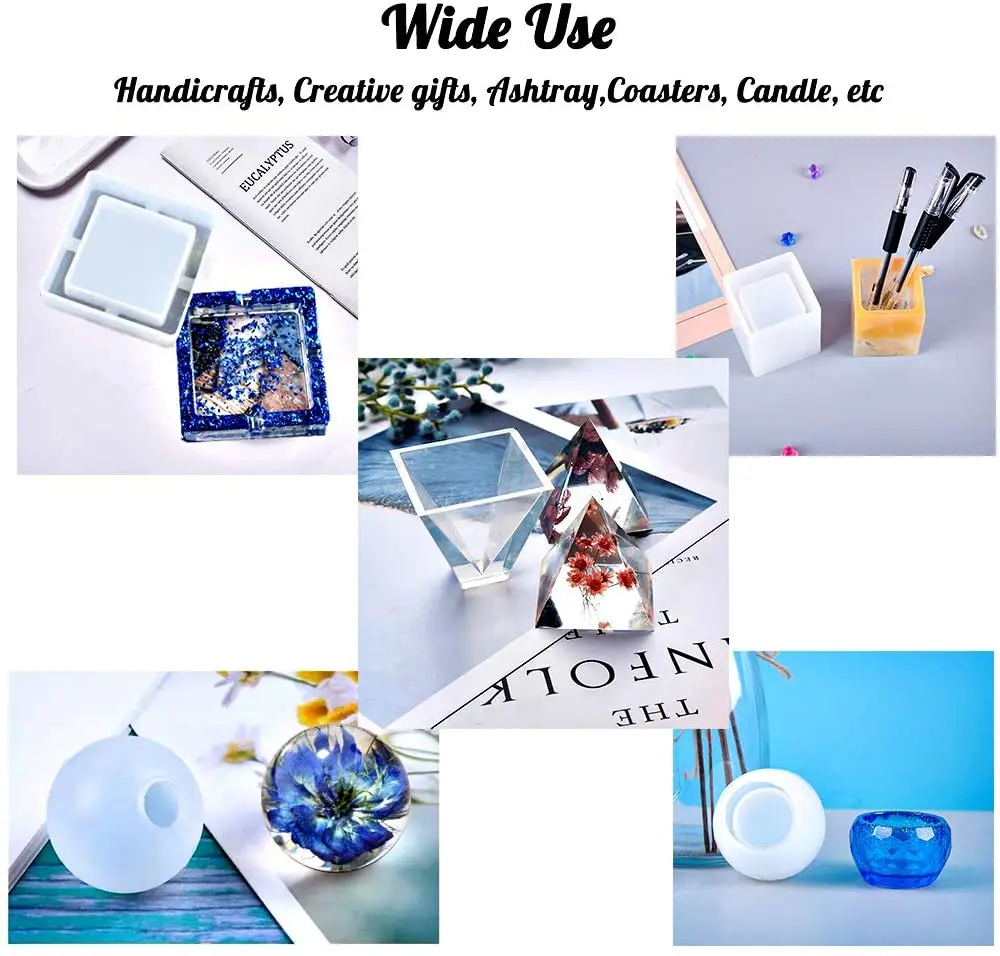 Resin Silicone Kit 20Pcs Epoxy Resin Molds Concrete Candle Jar DIY Round Square Cylinder Resin Mold Flower Pot Molds