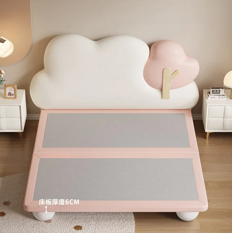 Single Child Bed with Real Leather & Solid Wood Frame Comfortable Bedroom Bedding Set Modern Design by Tree Model