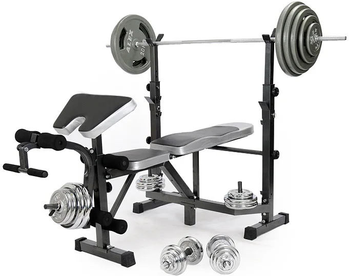  Foldable Adjustable Versatile Workout Bench and Barbell Squat Rack Strength Training for Home