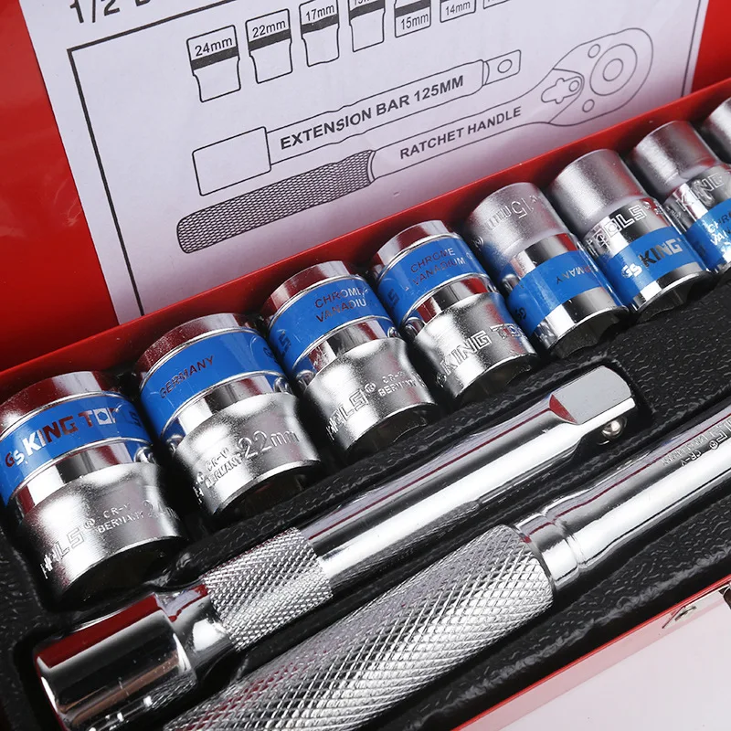 Top Sale Socket 12pcs Tools Full Automotive Set Box Auto Repairing  Hand Tool Kit With Ratchet Handle