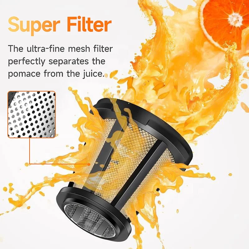 Strong Power Big Mouth Juicer Blender Cold Press Horizontal Masticating Juicer Machine for Fruits and Vegetables