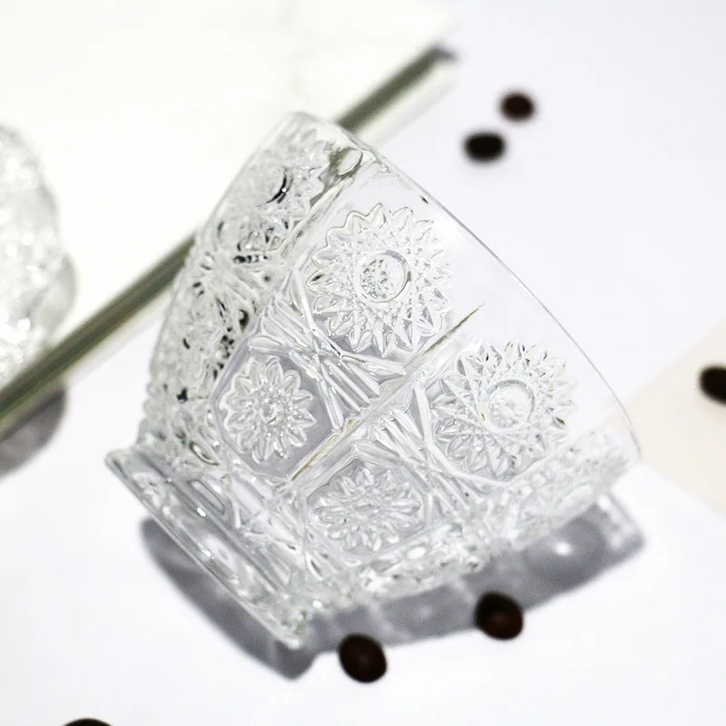 Wholesale European Retro Relief Sunflower Breakfast Cup Glass Coffee Cup And Saucer With Spoon