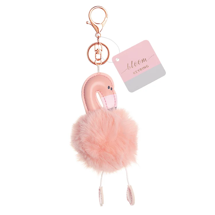 Cute Furry KeychainLogo Custom Design Flamingo Pompom Keyring
