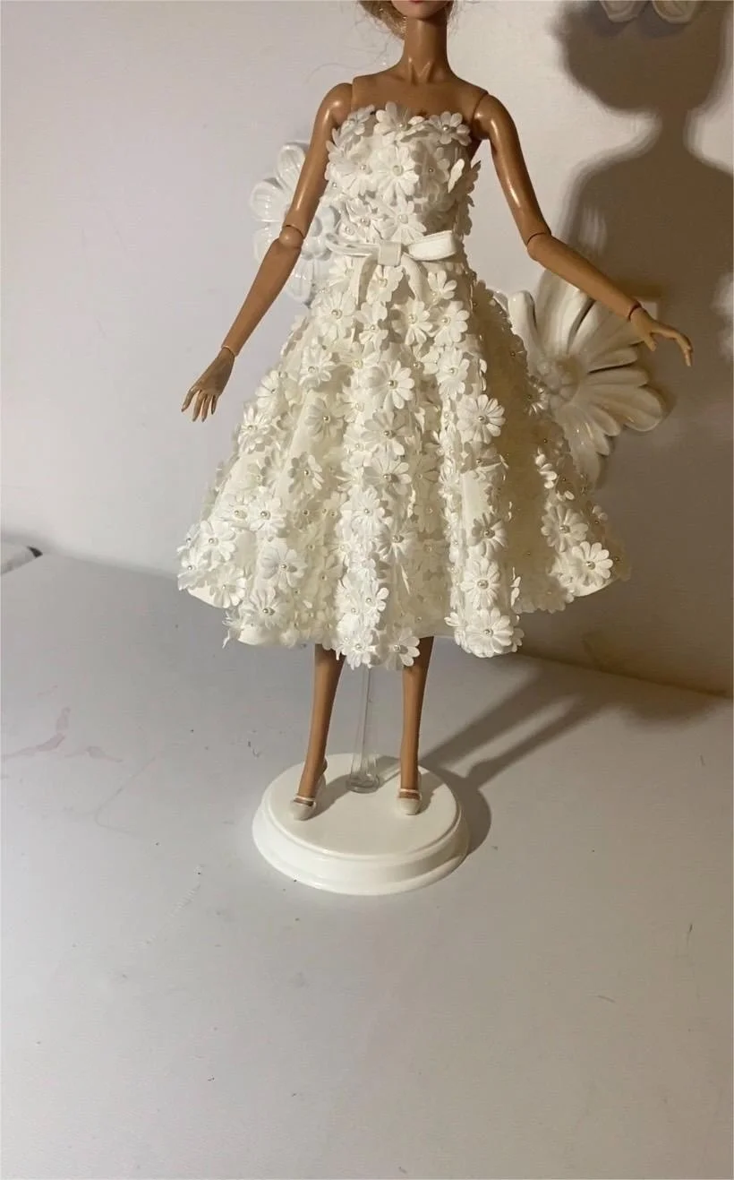 Pure hand-made 30cm doll skirt petal skirt Silk fabric pure hand-nailed beaded flowers