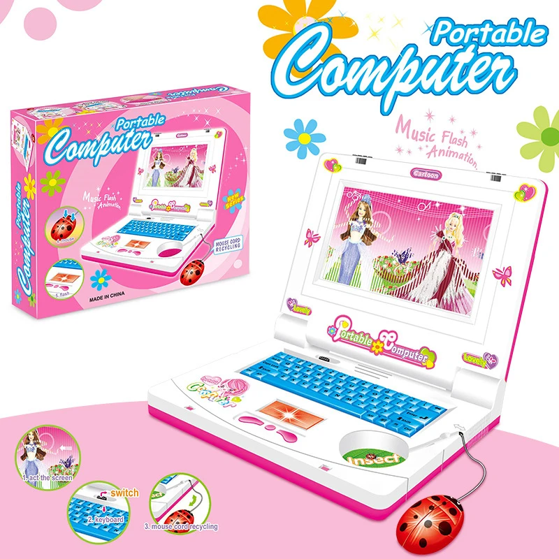 Mini Simulation Notebook Light Music Cartoon Computer Childhood Education Machine Toy Laptops Learning Machine With Keyboard
