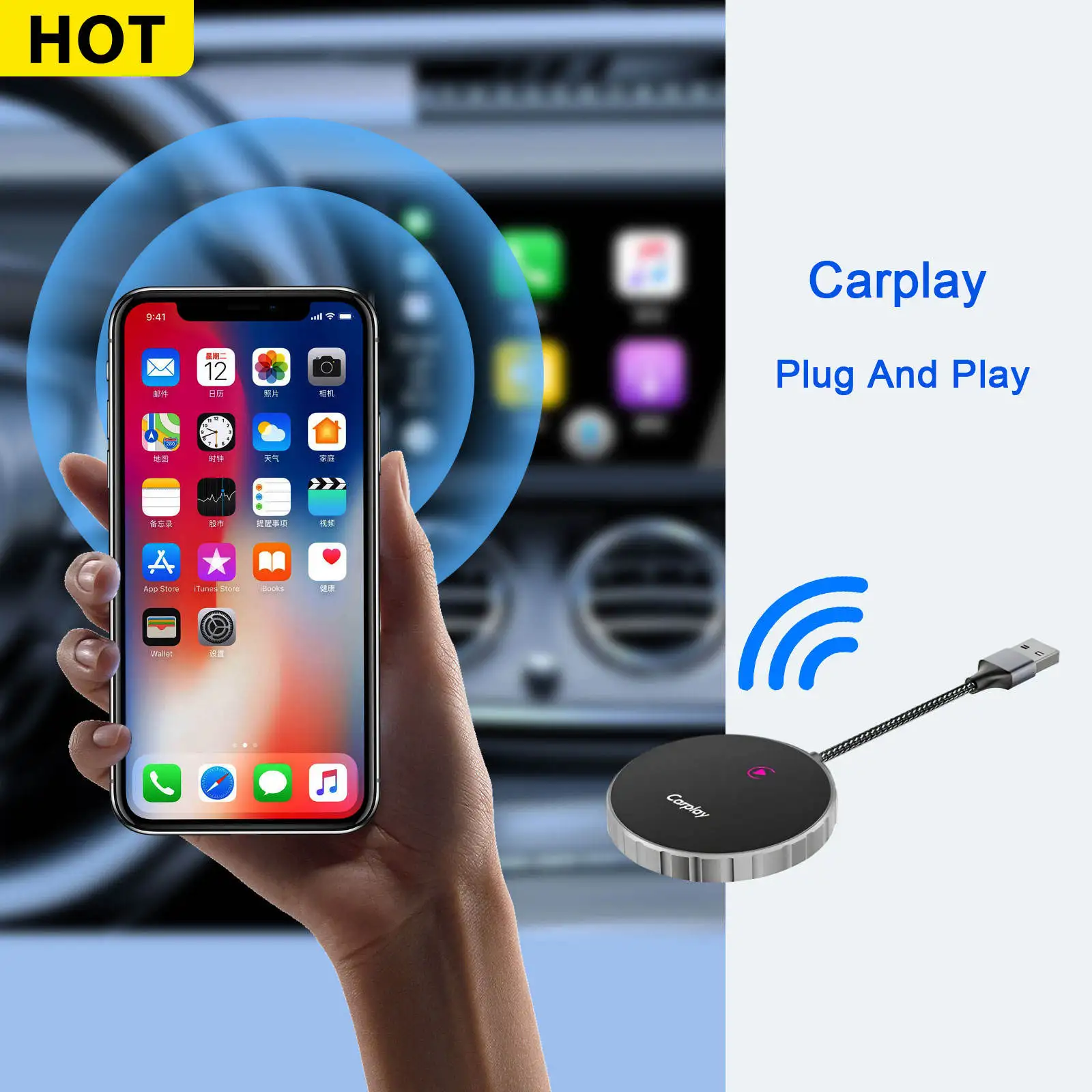 Wifi Bt Dual Connection Wired To Wireless Carplay Smart Car Universal Usb 5.0 Wireless Carplay Adapter for Android Auto
