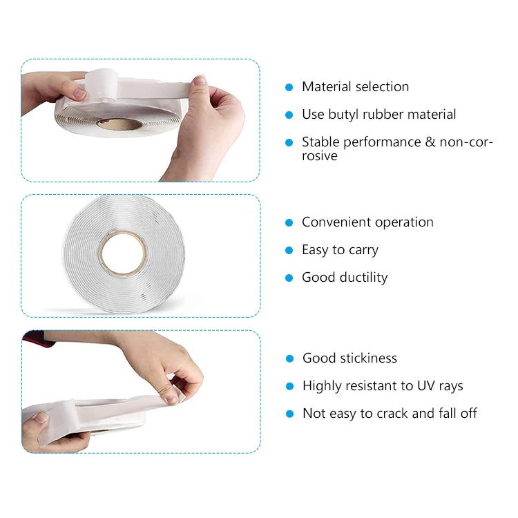 High Adhesive Power Double Sided Sealant Stop Leaks Seal Repair Self Adhesive High Pressure Leak Butyl Tape For Waterproof