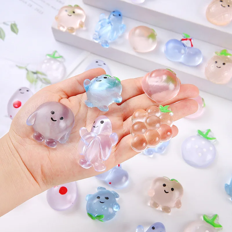 Mini Transparent Crystal Fruit Animal Mochi Toy Squishies Ball Soft Stress Relief Squeeze Toys Kid Gifts Decor(Style Randomly)