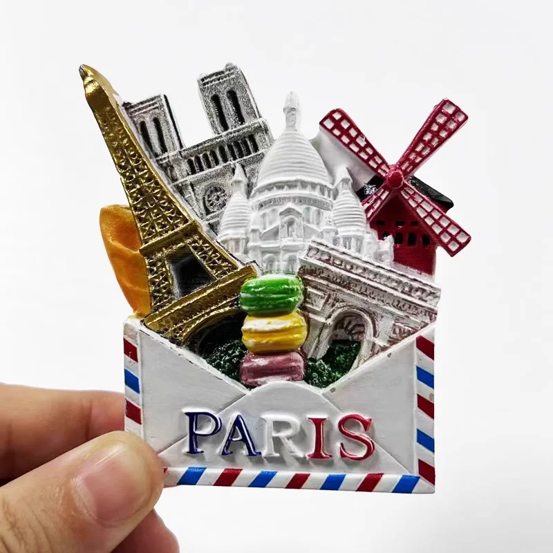Paris Printed Resin Refrigerator Magnets Button-Shaped Machine Style Magnetic Sticker Factory Direct Sales from Belgium