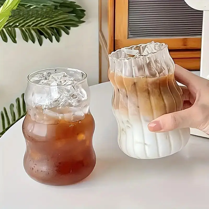 Hot Selling Minimalist Striped Transparent Glass Cups Creative Juice Water Cups Soda Bubble Tea Coffee Cups