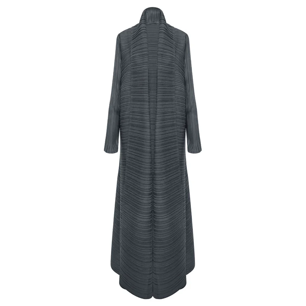 Pleated Turndown Collar Long Sleeve Cardigan Dress Long Coats Women 2024 New Fashion Loose Large Size Clothes