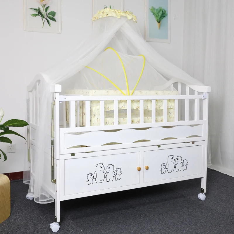 Factory Direct Sale European Style Multifunctional Unique Solid Wood Baby Bed