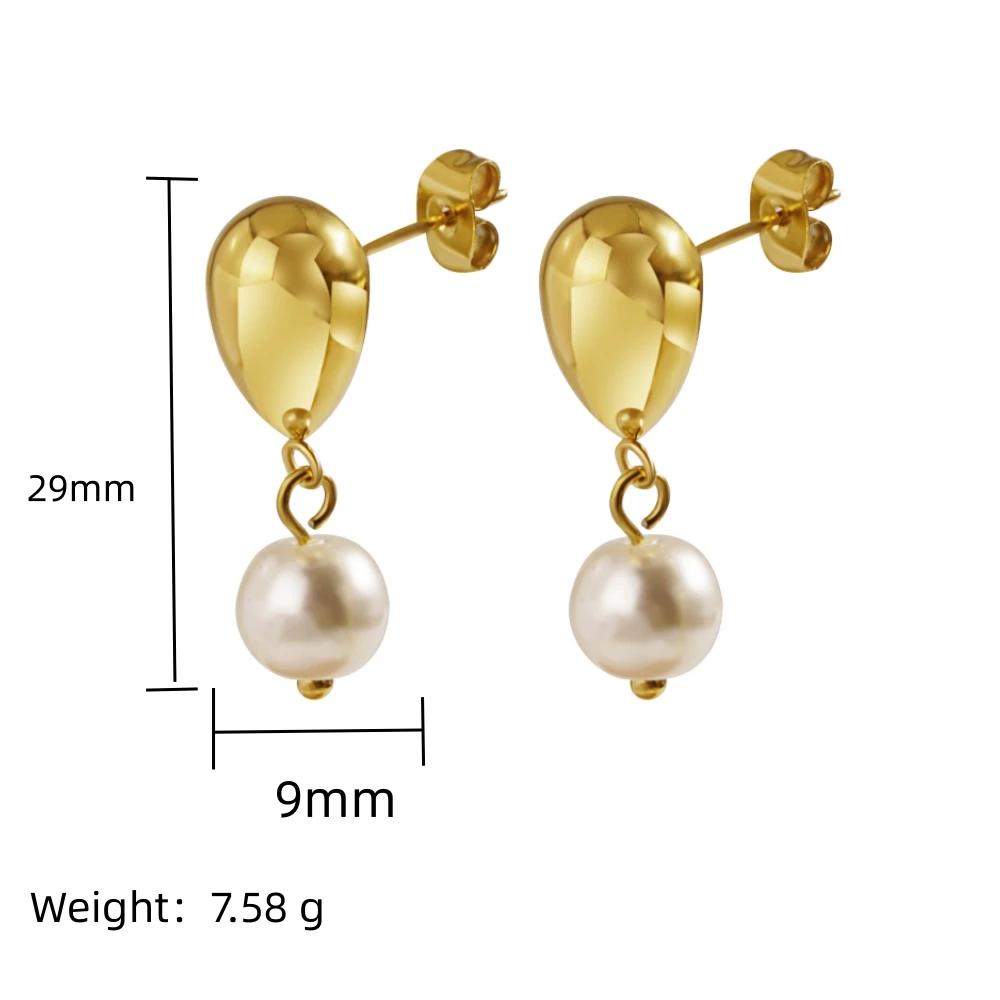 New Style Gold Silver Pearl Jewelry Earrings Stainless Steel Earrings Pearl Drop Dangle Earrings