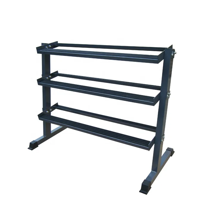 PeakPower Fitness Three Tier Rubber Hex Dumbbell Set Rack