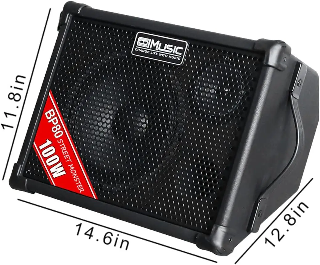 COOLMUSIC BP80 100-Watt Battery Power Amplifier with Microphone Input Portable Outdoor Speaker  & Horn