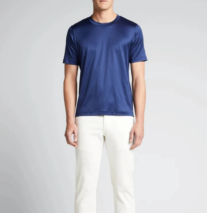 Men crew neck single stitch regular fit custom logo blank mercerized cotton t-shirt