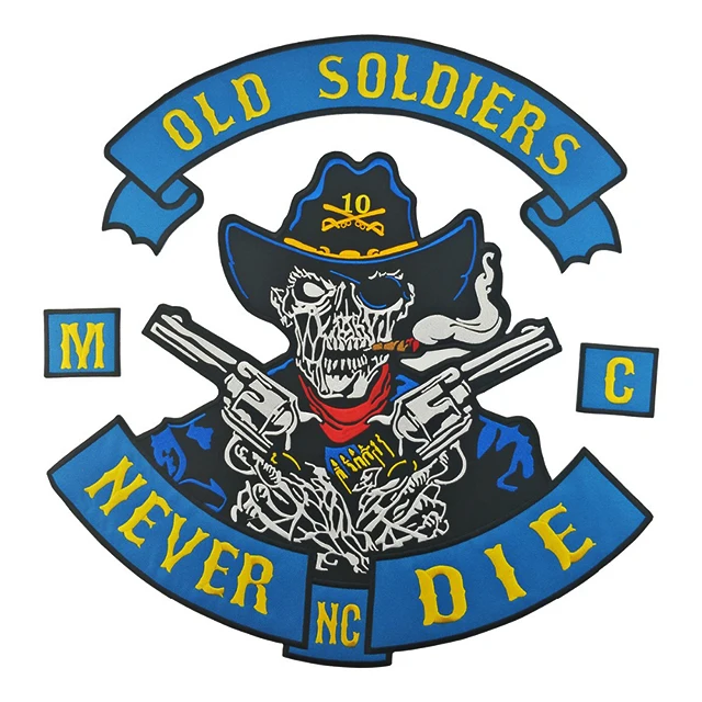 Motorcycle Biker Large Full Back Patch OLD SOLDIERS Embroidered Iron On Patches For Jacket Vest Decoration
