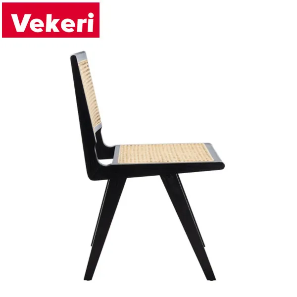 Minimalist solid wood chair leg dining chair seat is a black dining chair woven from French vine