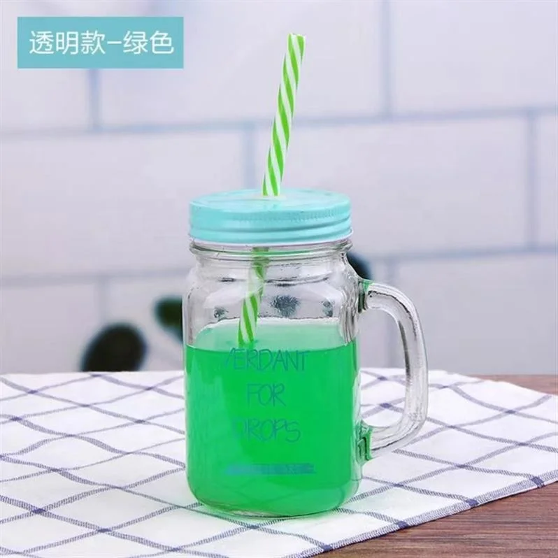 Gradient glass with straw handle cold drink retro rooster cup milk tea .