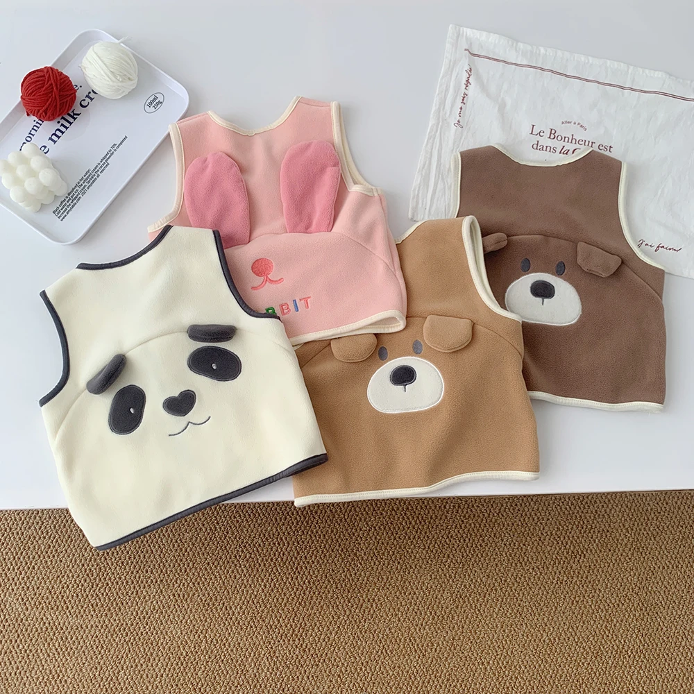 Purorigin Cute Animals Panda Sleeveless Warm Casual Sports Windproof Outdoor Fleece Kids Vest Jacket Softshell Waistcoat