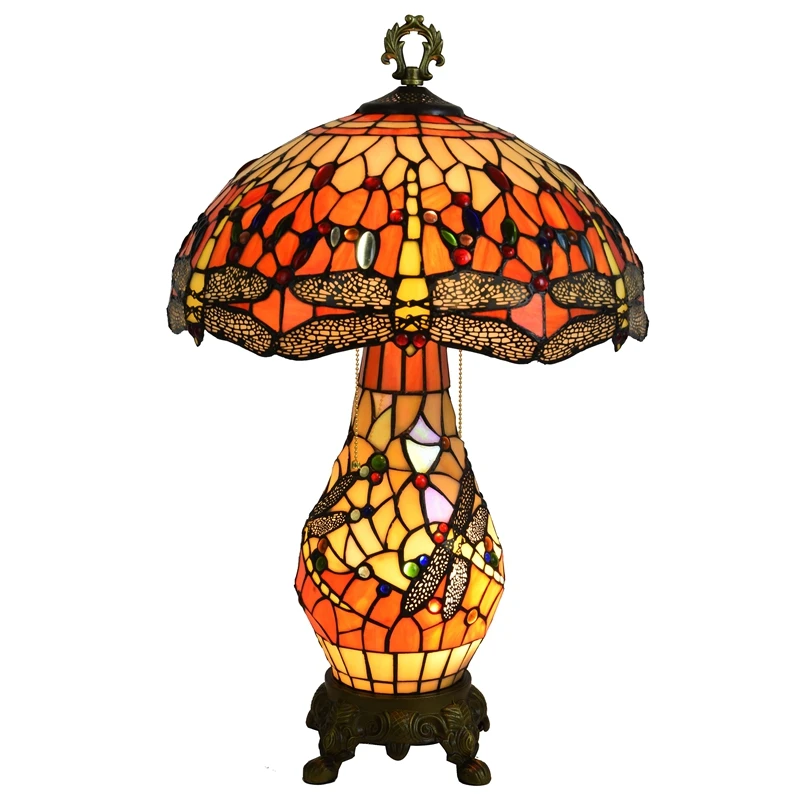 16 Inch Tiffany Dragonfly lamp shade designer European Style Luxury stained glass Table lamp bedside office decor desk lights