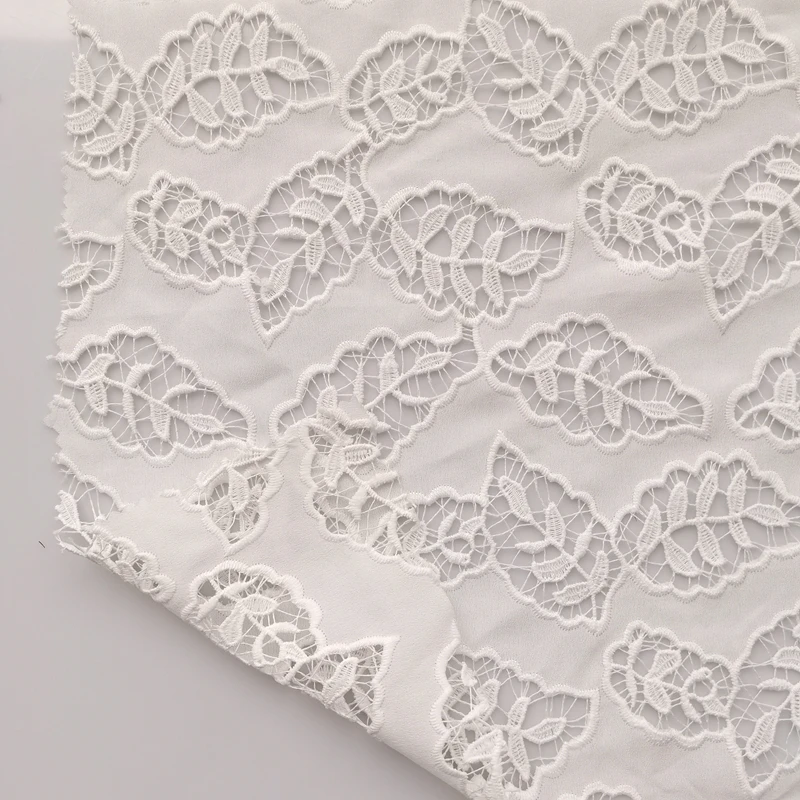 Factory 100% Digital Printing Polyester Leaves Laser Hole Embroidery Fabric For Women Wear