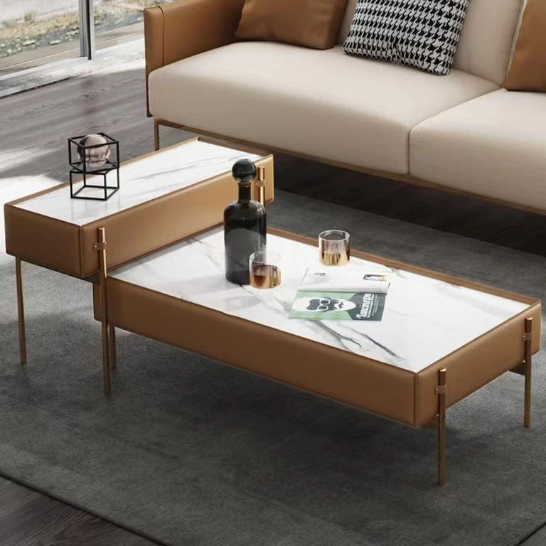 Italian light luxury post-modern living room home TV cabinet combination marble coffee table retractable simple floor cabinet si