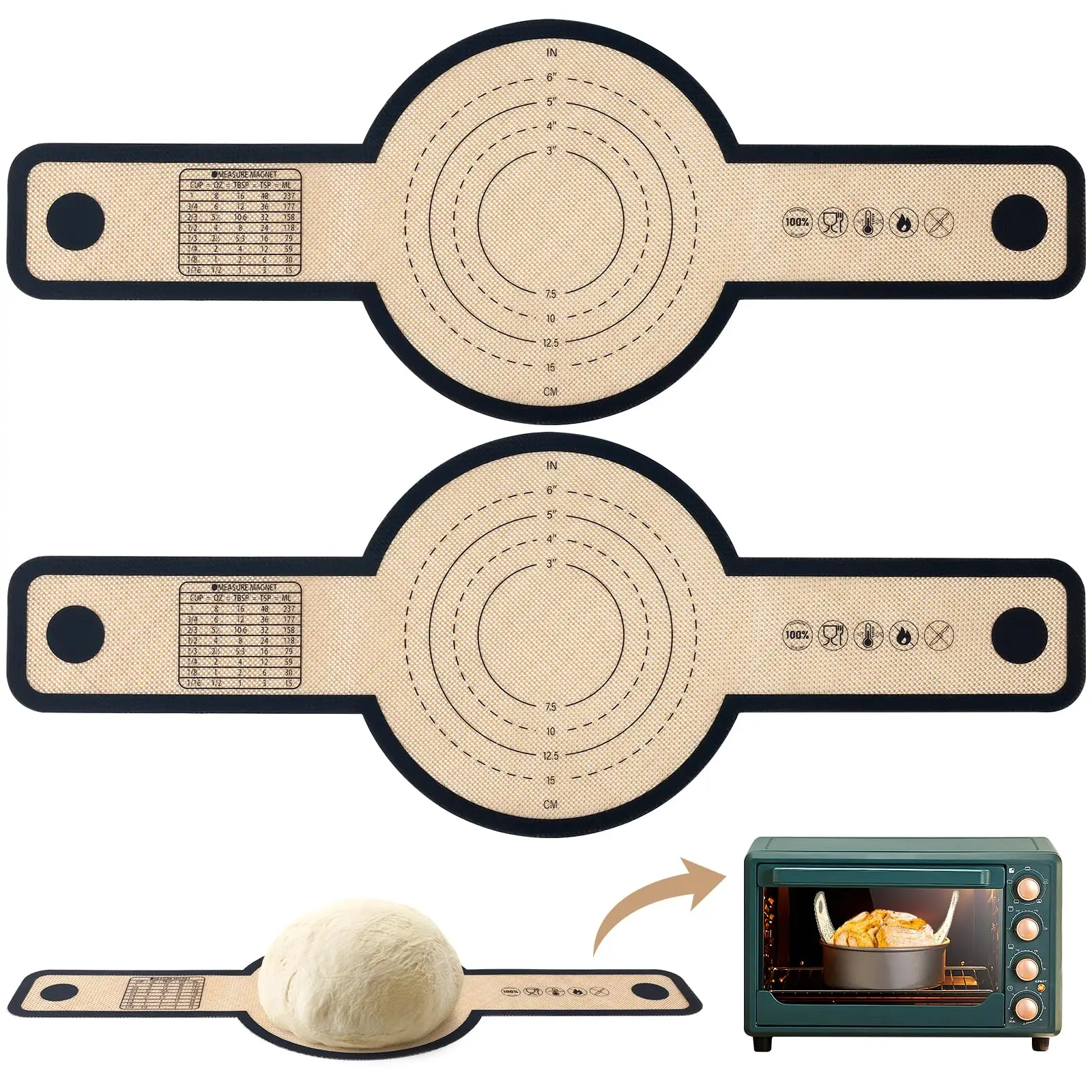 Silicone Bread Sling for Dutch Oven, non-slip silicone pastry baking mat with Long Handles