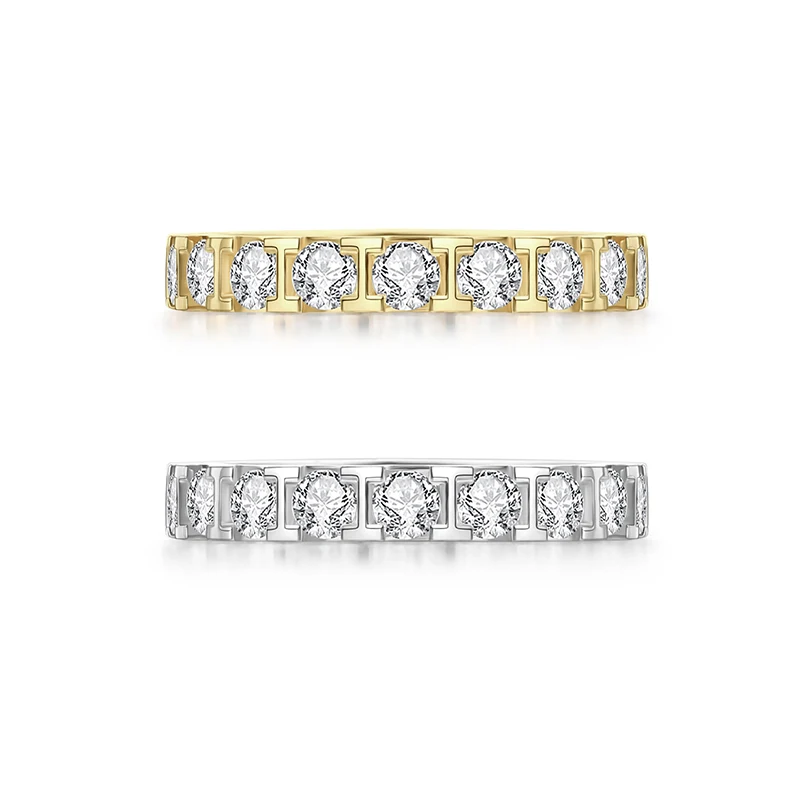 18K Real Gold Round Brilliant Eternity Band 3mm DEF VS Lab Diamond Iced Out Engagement Ring Wedding Band for Couple