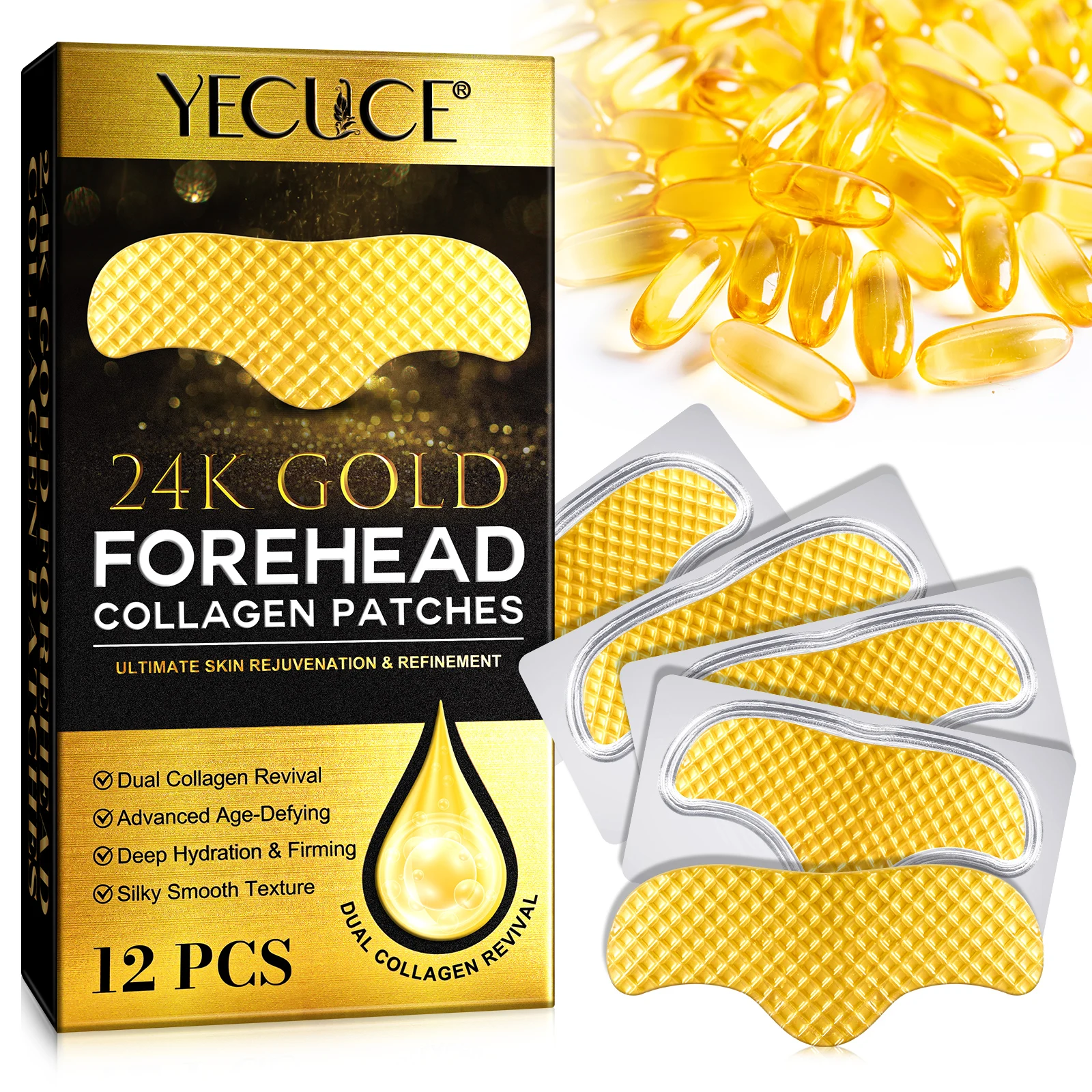 YECUCE aloe vitaminer deep hydration firming forehead anti wrinkle collagen skin patch forehead wrinkle patches collagen gold